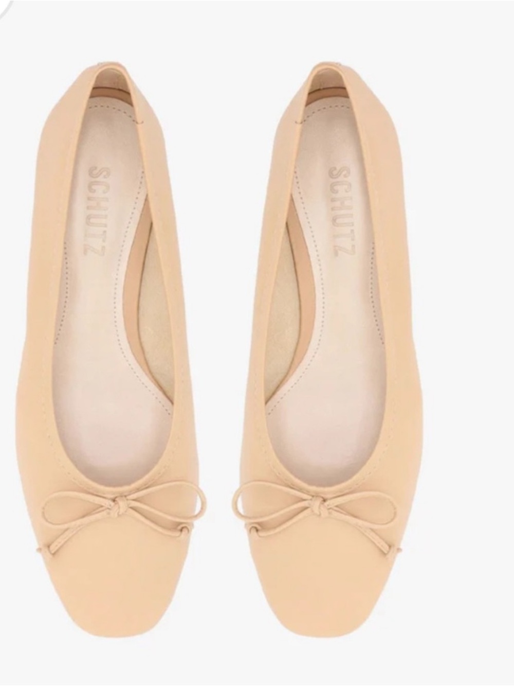Schutz Nude Leather Ballet Flats Bow Square Toe Brazil Women's 8.5B Dust Bag